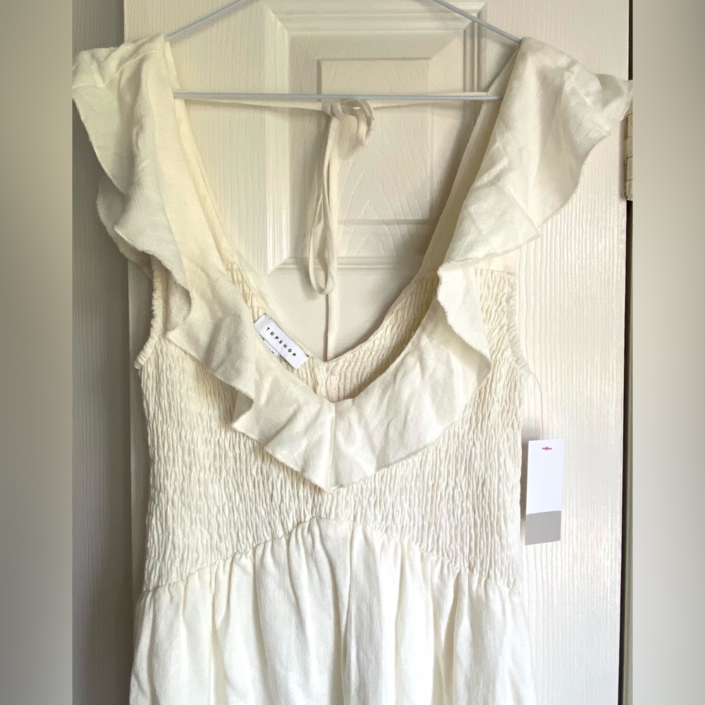 NWT Topshop Ivory Ruffled Smocked Dress